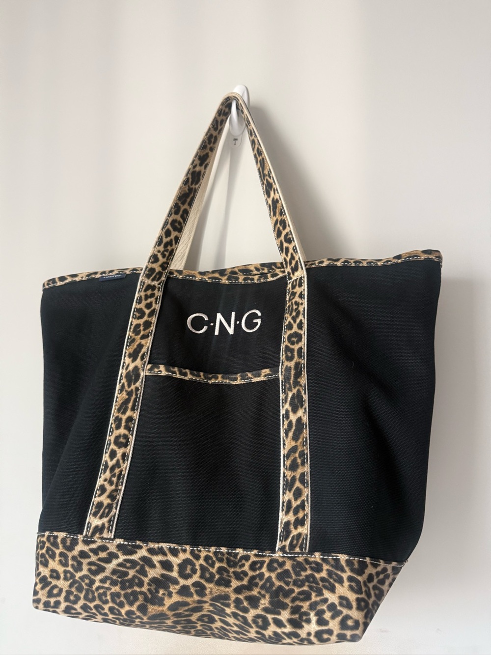 Lands' End X-Large Black Tote with Leopard Trim